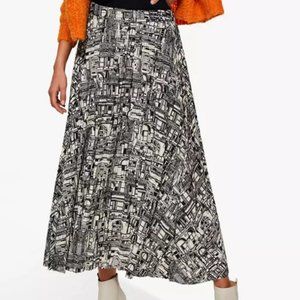 SELECTED FEMME  black printed midi skirt size 36(eu)